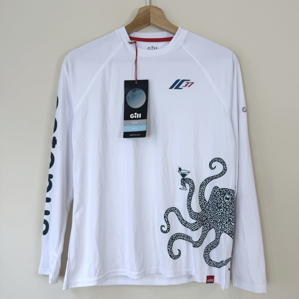 NWT‎ Gill UV Tec Octopus Women's Fishing Surfing Long Sleeve White Tee Shirt